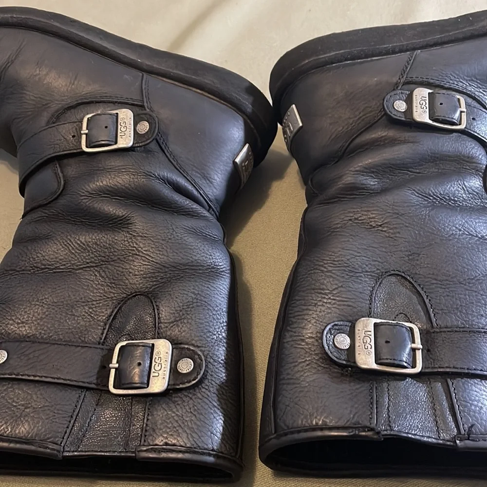 UGG Australia black leather womens Boots size 8” - Picture 5 of 12